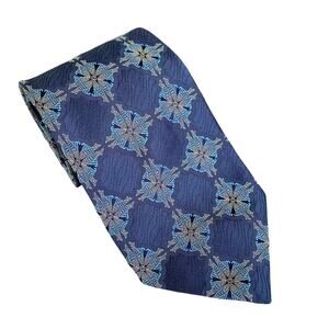 Gianfranco Ferre Blue Fish Print Medallion Silk Tie